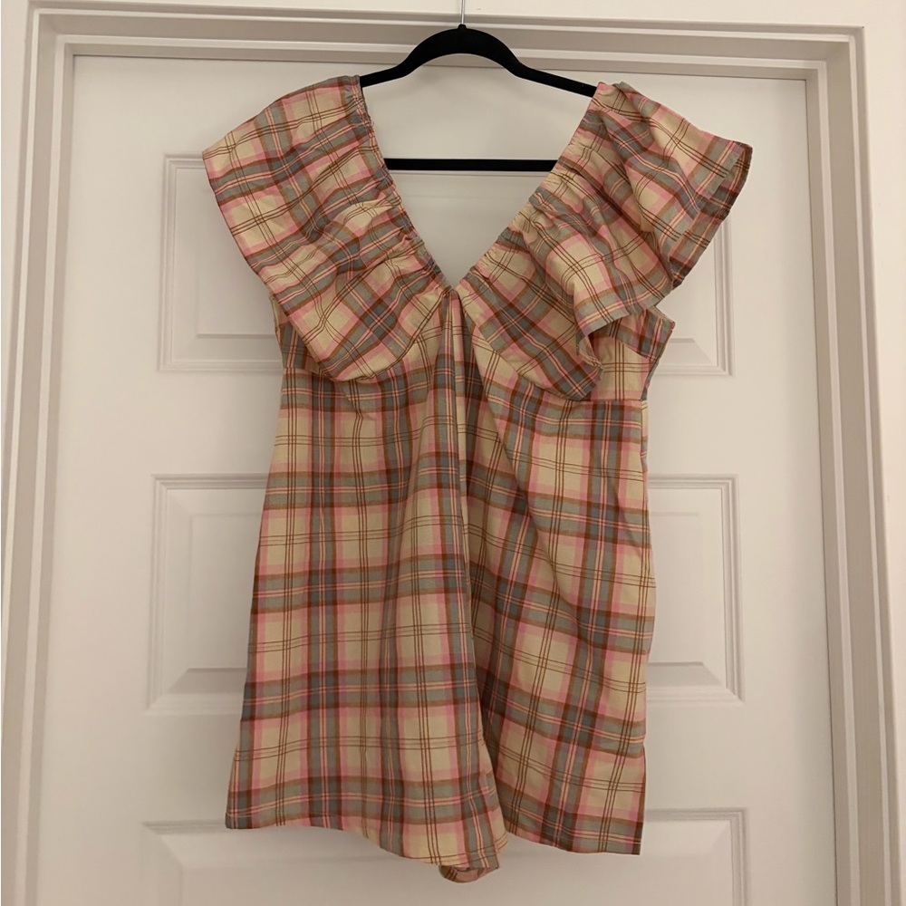 Plaid Ruffle V-Neck Romper